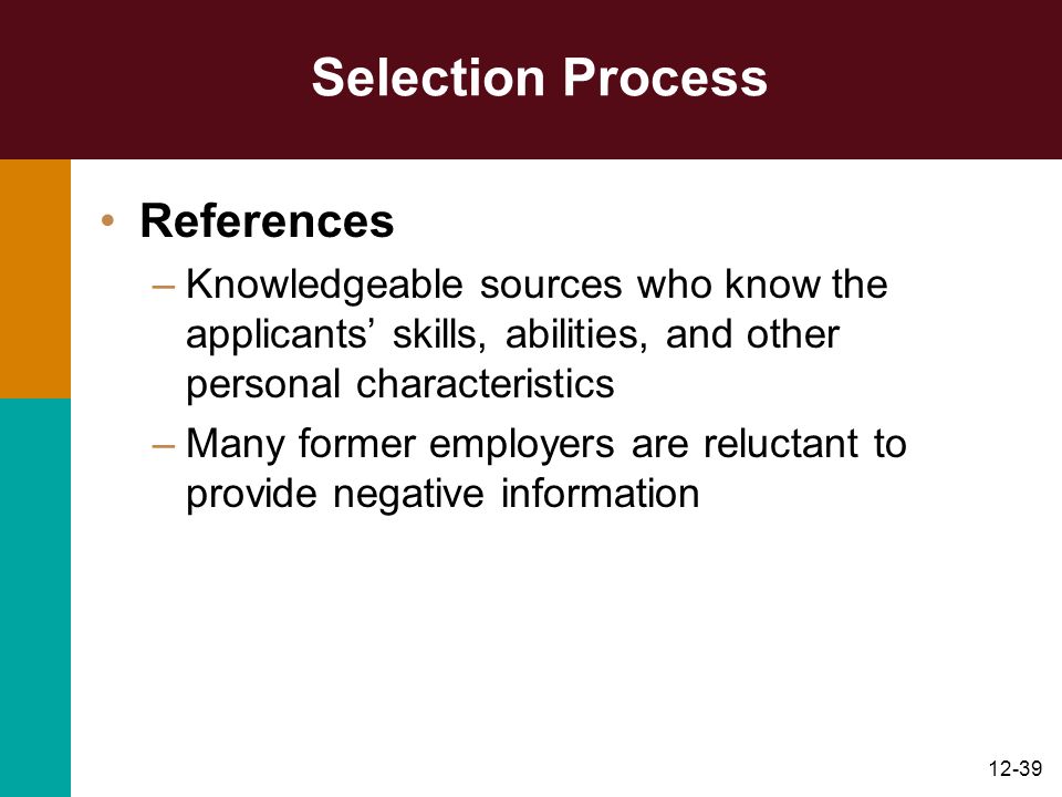 Selection Process References
