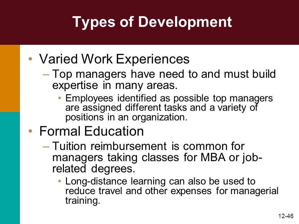 Types of Development Varied Work Experiences Formal Education