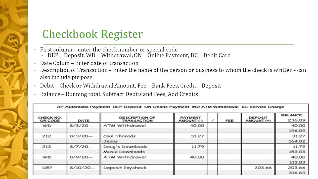 Chapter 22 – The Banking System Lesson 22-22: Checking Accounts - ppt Regarding Checkbook Register Worksheet 1 Answers