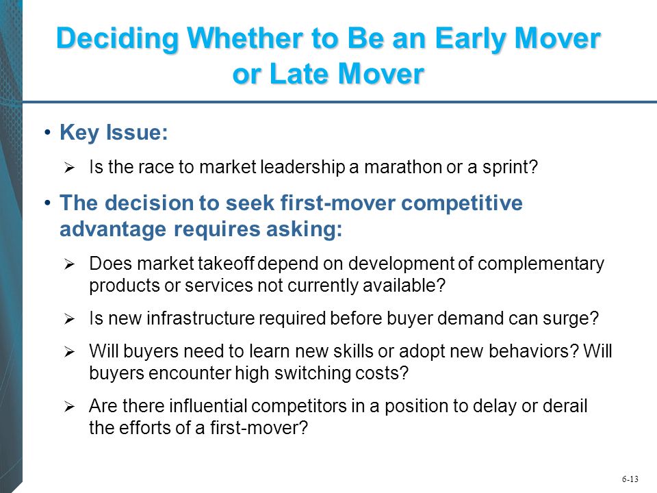 Deciding Whether to Be an Early Mover or Late Mover