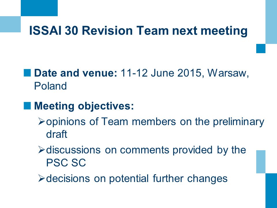 ISSAI 30 Revision Team next meeting