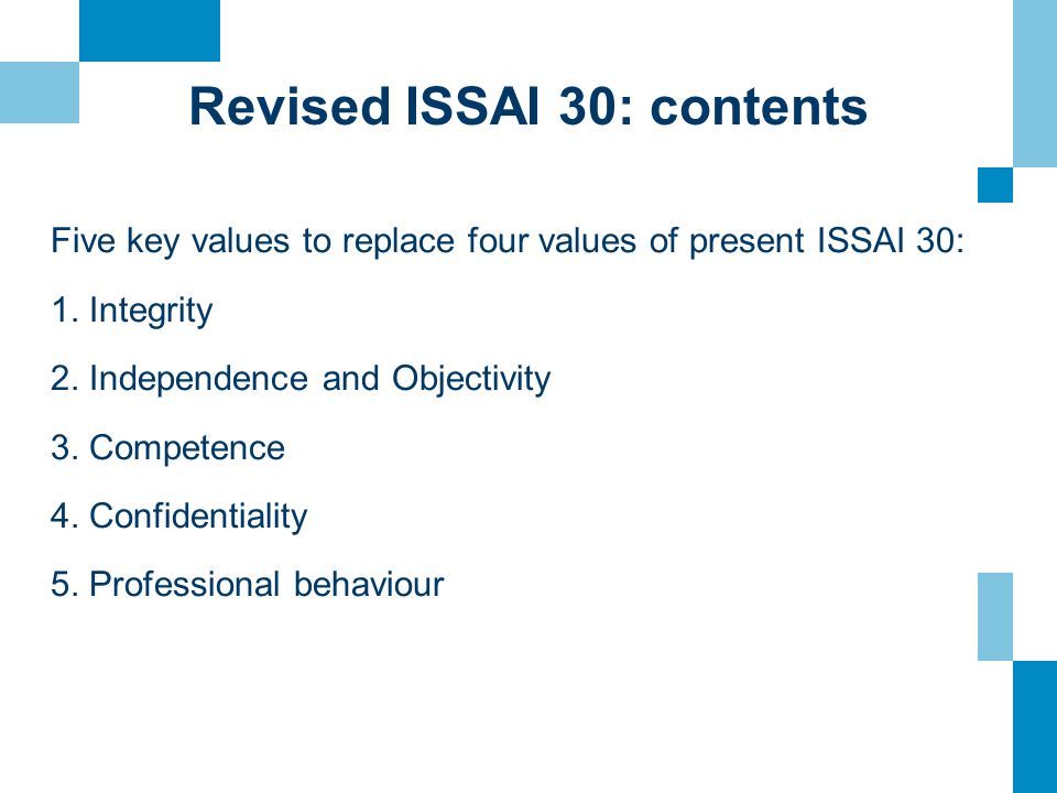 Revised ISSAI 30: contents