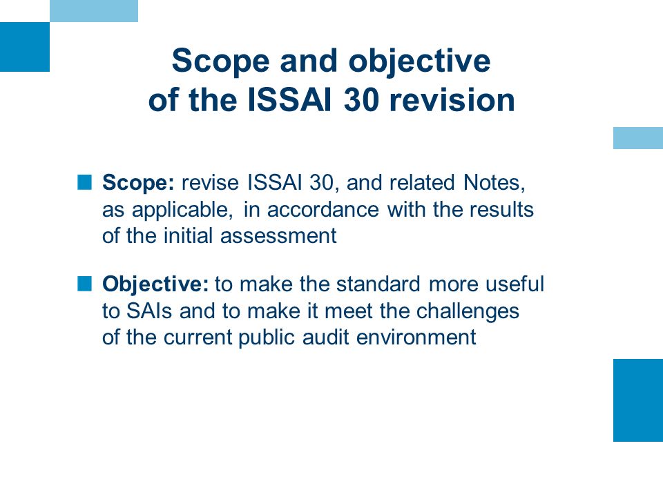 Scope and objective of the ISSAI 30 revision