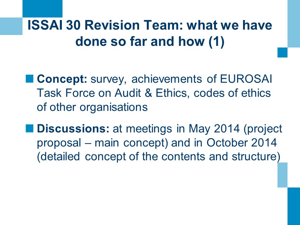 ISSAI 30 Revision Team: what we have done so far and how (1)