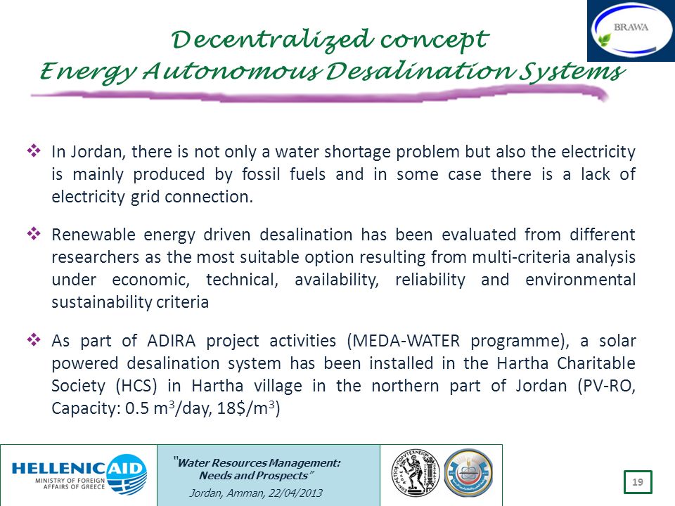 Decentralized concept Energy Autonomous Desalination Systems