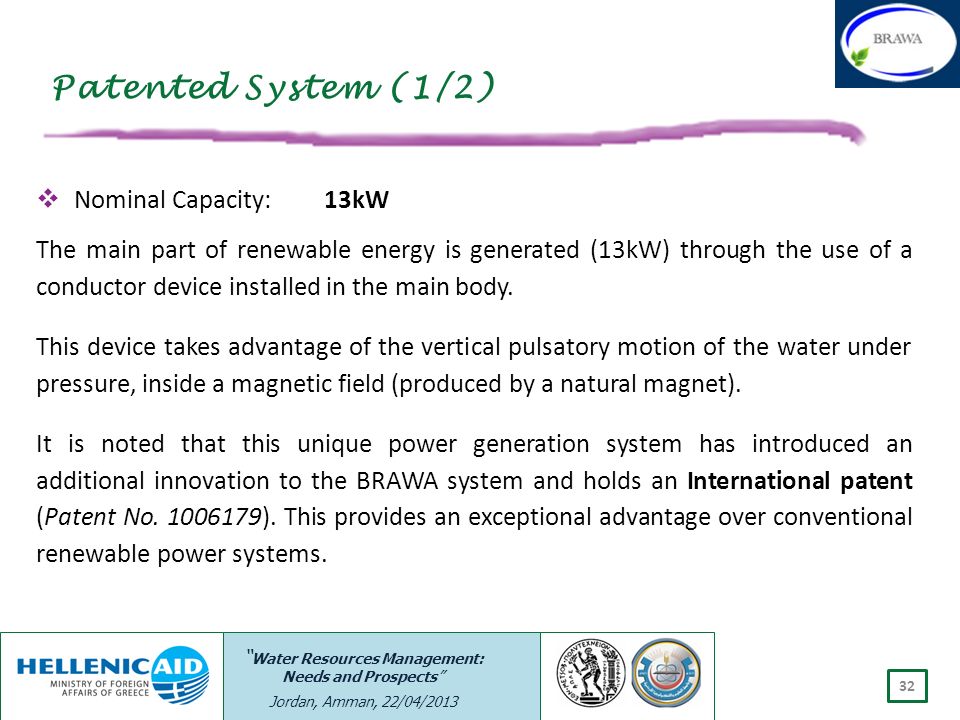Patented System (1/2) Nominal Capacity: 13kW