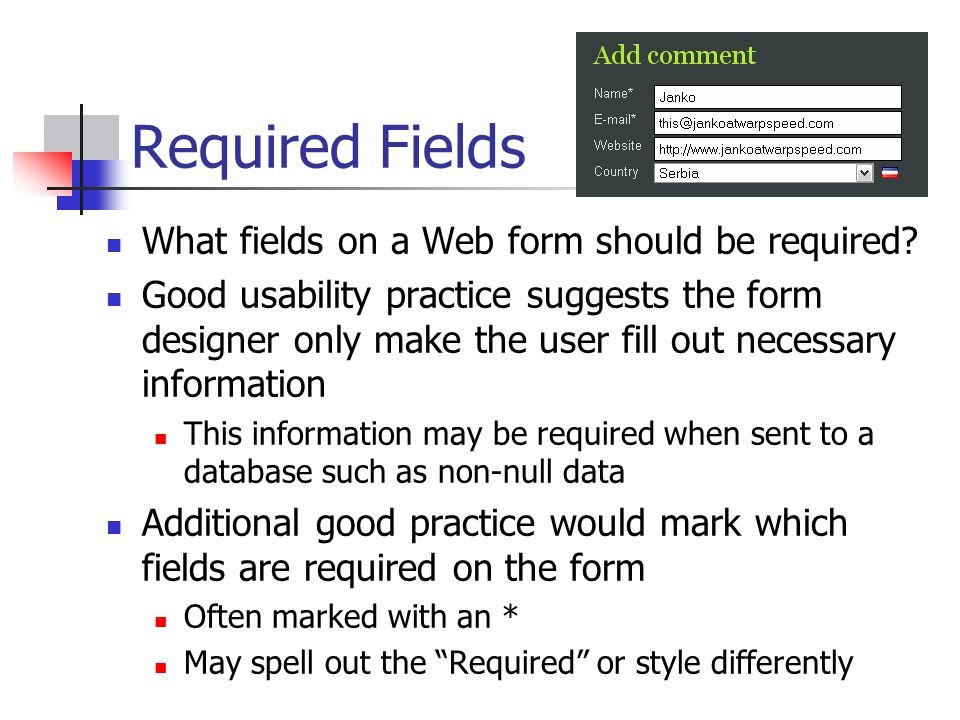 Required Fields What fields on a Web form should be required