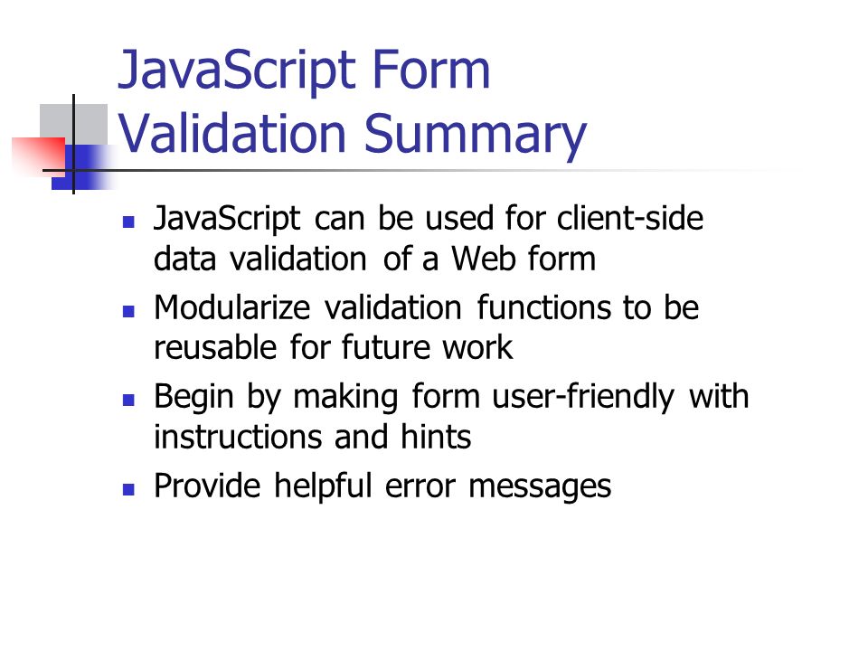 JavaScript Form Validation Summary