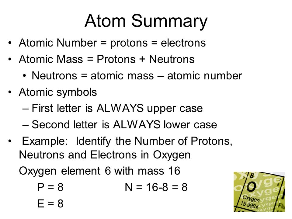 Atom Summary Atomic Number = protons = electrons