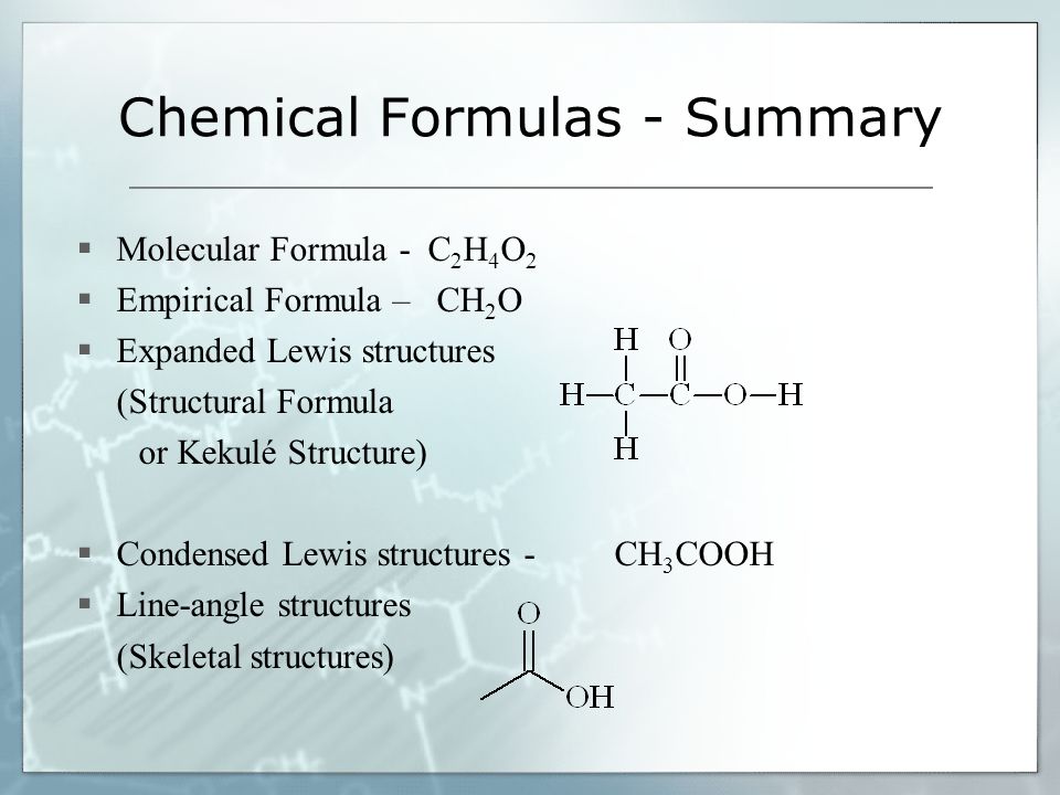 Chemical Formulas - Summary