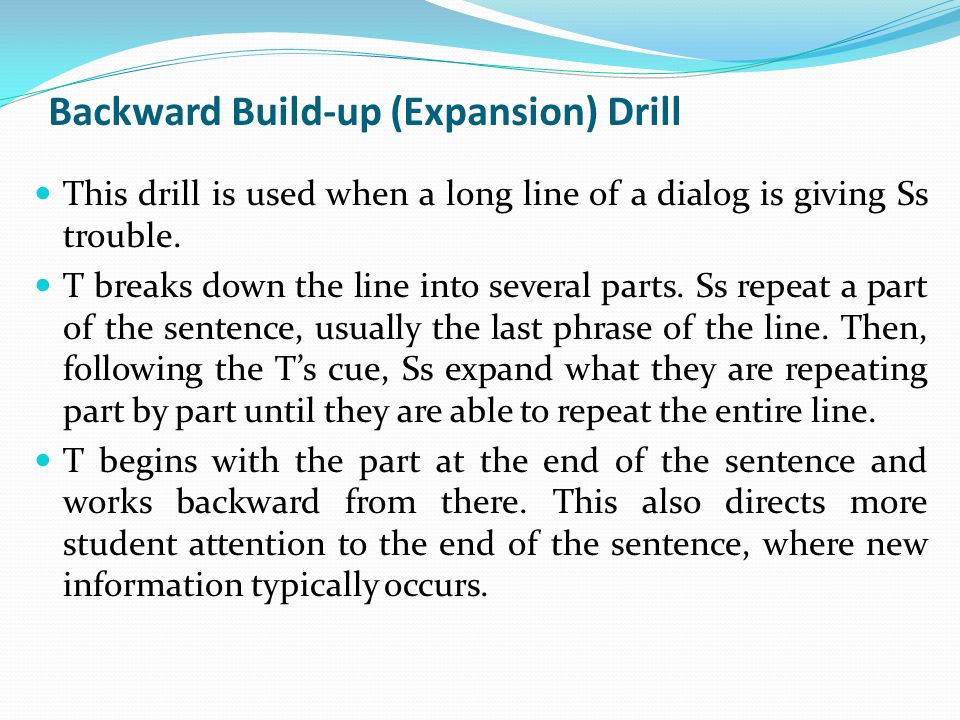 Backward Build-up (Expansion) Drill