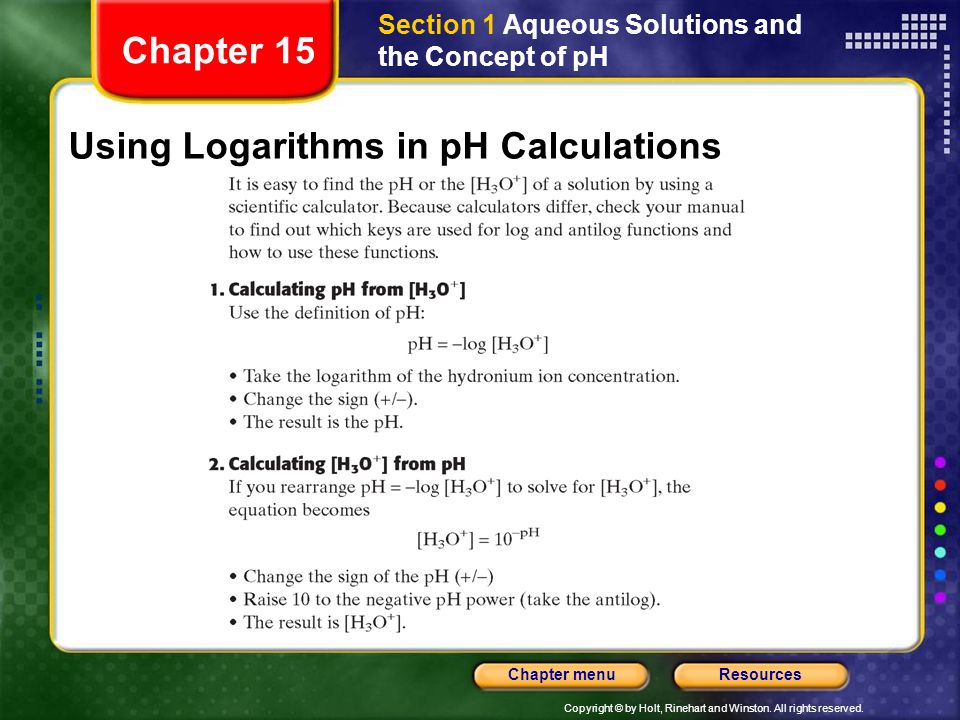 Using Logarithms in pH Calculations