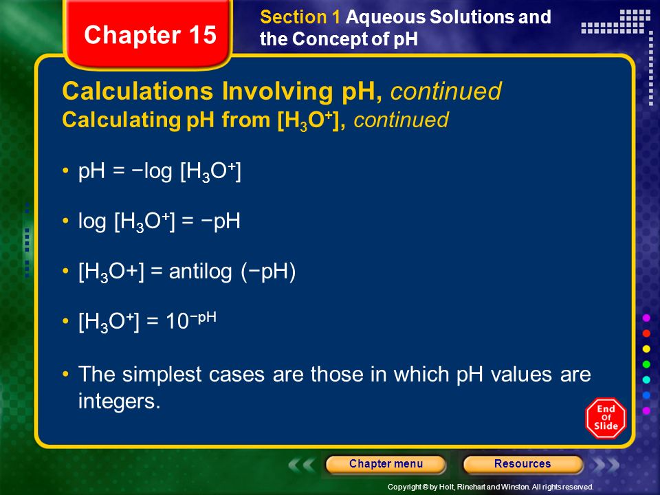 Calculations Involving pH, continued