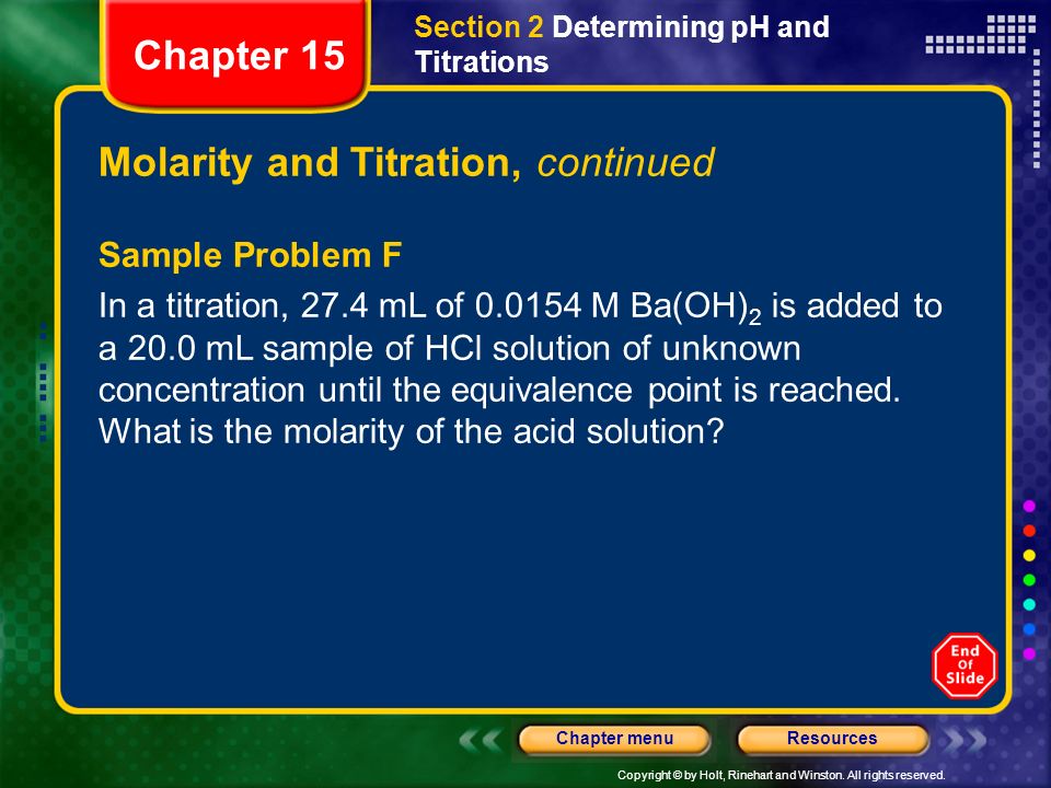 Molarity and Titration, continued