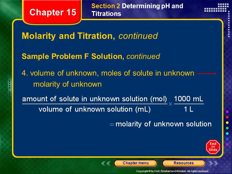 Molarity and Titration, continued
