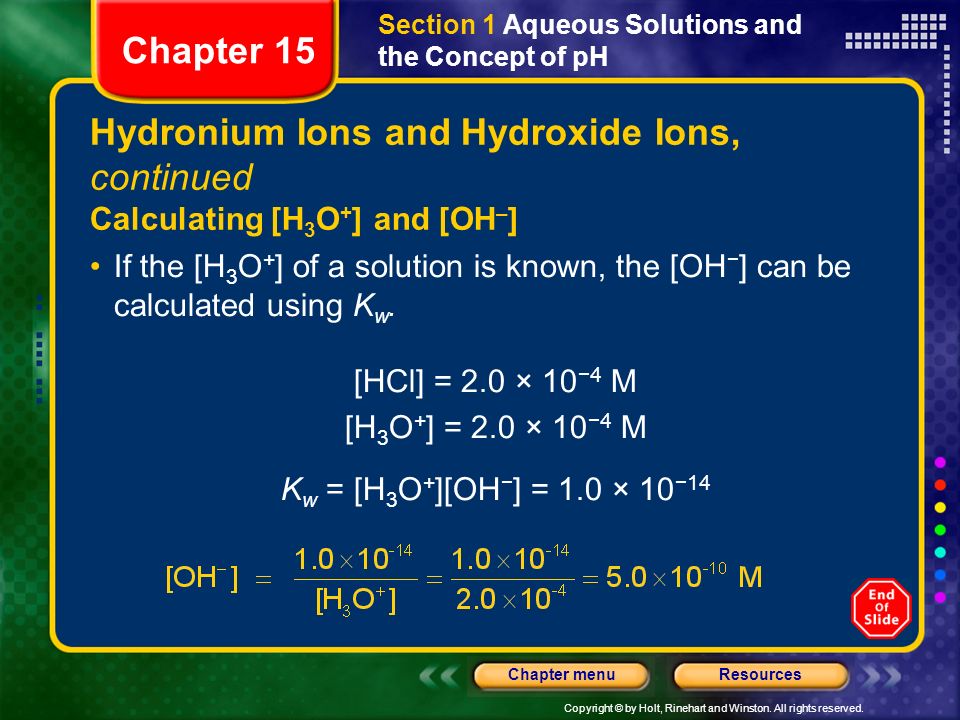 Hydronium Ions and Hydroxide Ions, continued