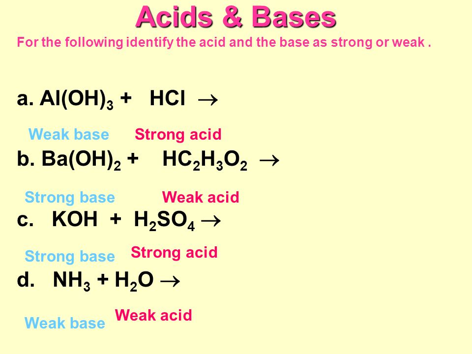 Hc1 ba oh 2. Acids and Bases. C+Koh.