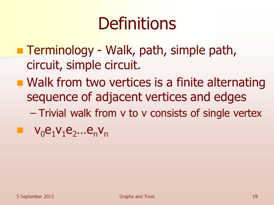 Definitions Terminology - Walk, path, simple path, circuit, simple circuit.