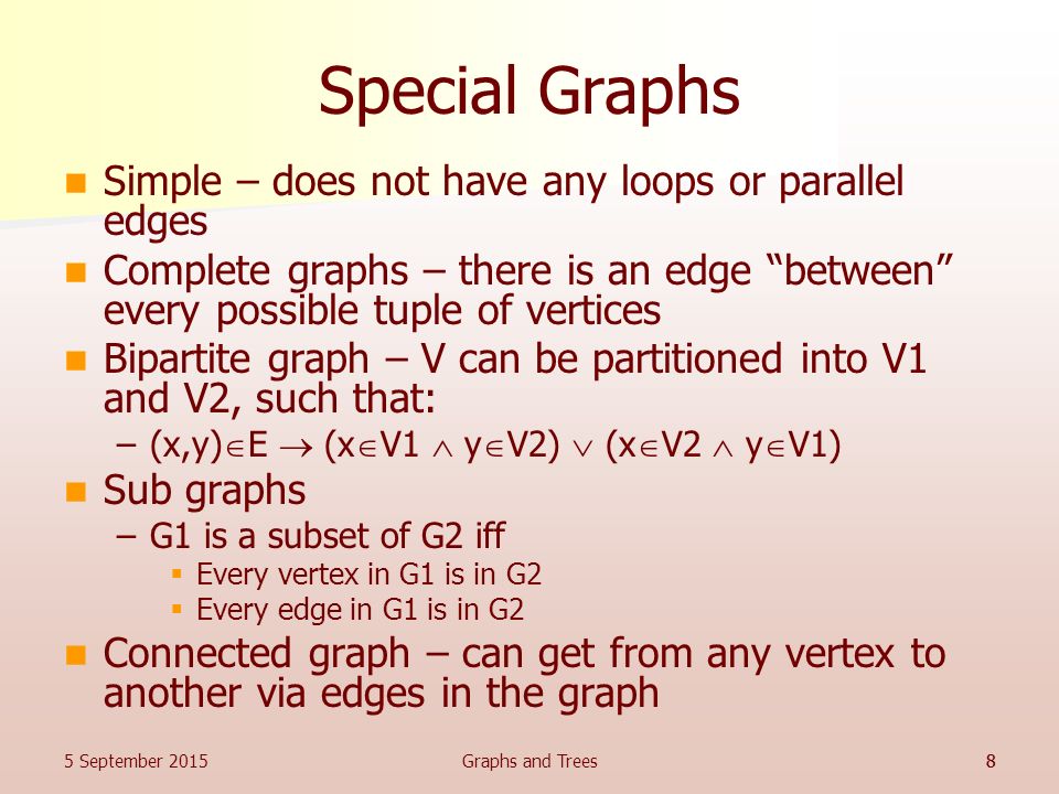 Special Graphs Simple – does not have any loops or parallel edges