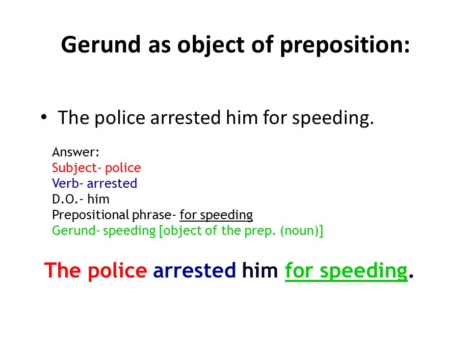 Gerund as object of preposition: