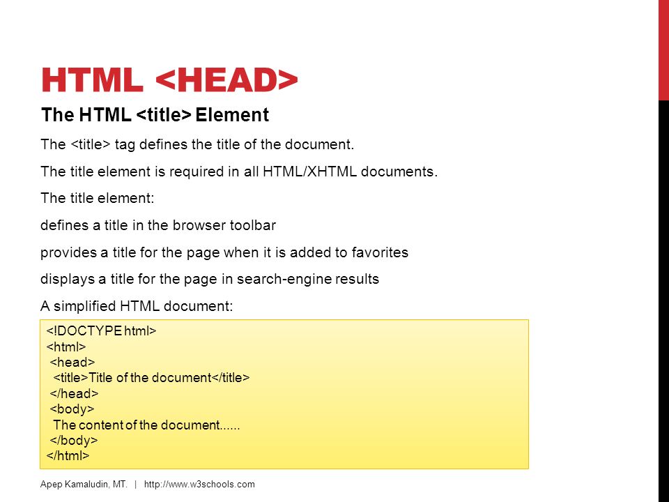 HTML <head> The HTML <title> Element