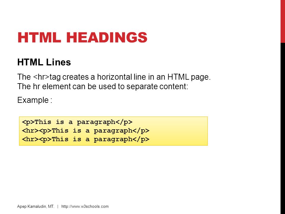 HTML Headings HTML Lines
