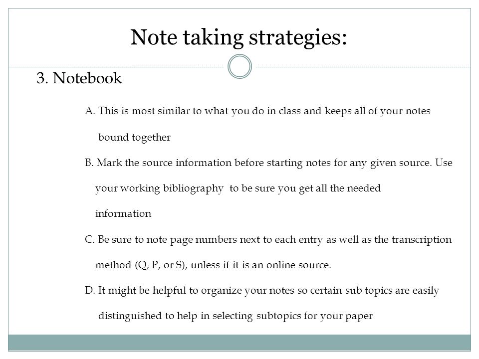 Note taking strategies: