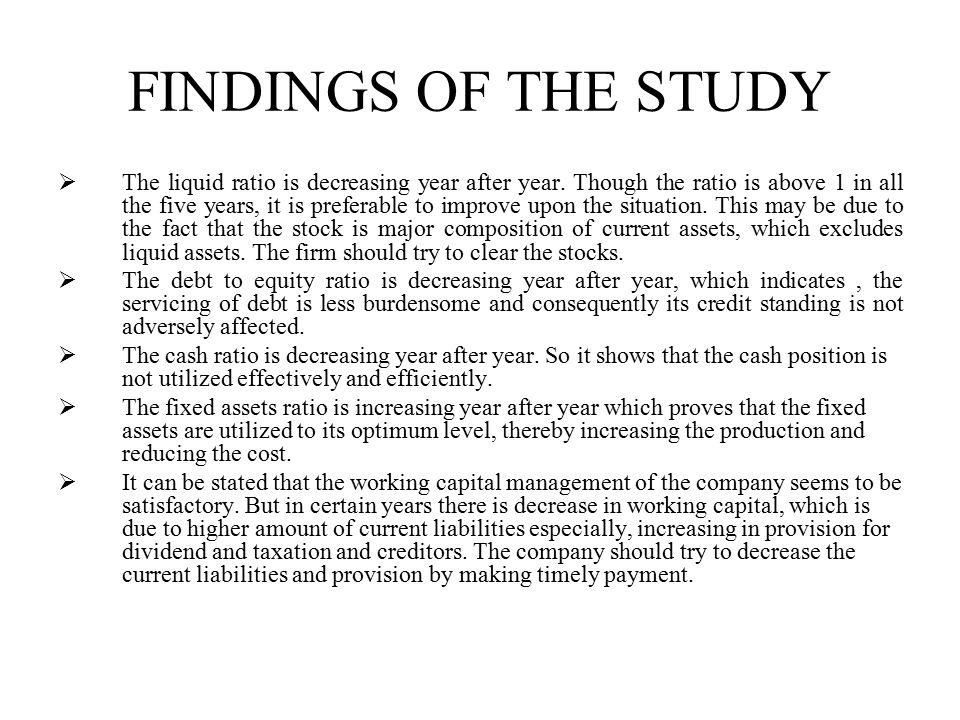 FINDINGS OF THE STUDY