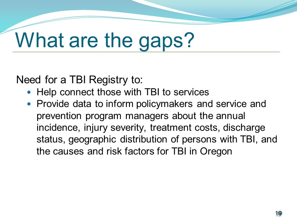What are the gaps Need for a TBI Registry to: