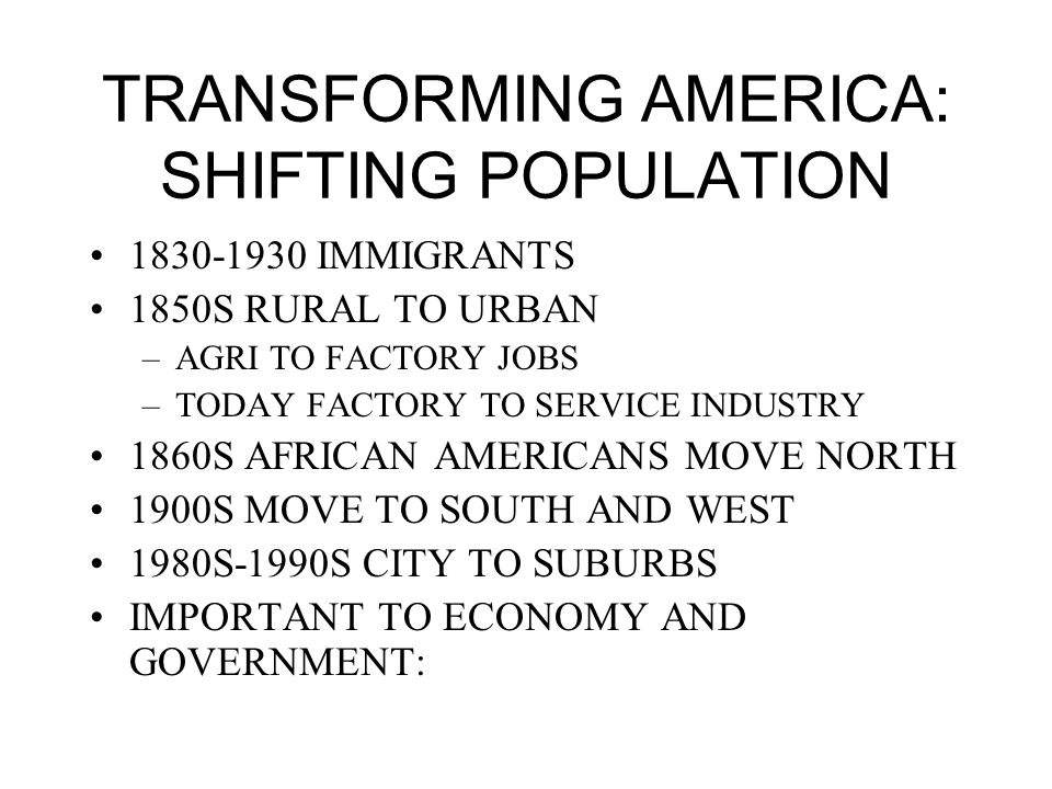 TRANSFORMING AMERICA: SHIFTING POPULATION