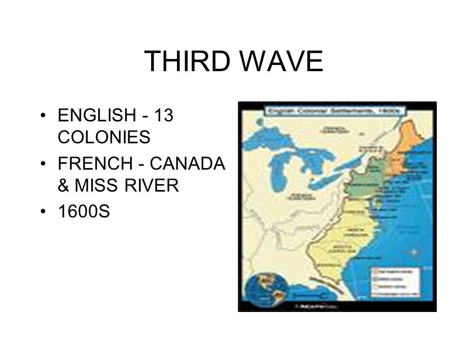 THIRD WAVE ENGLISH - 13 COLONIES FRENCH - CANADA & MISS RIVER 1600S
