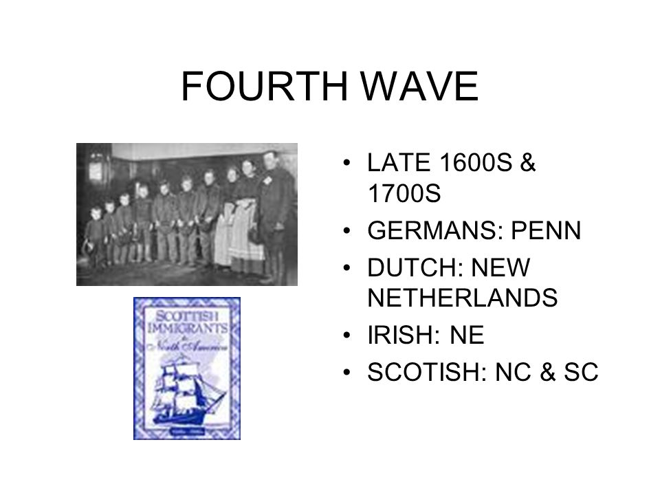 FOURTH WAVE LATE 1600S & 1700S GERMANS: PENN DUTCH: NEW NETHERLANDS