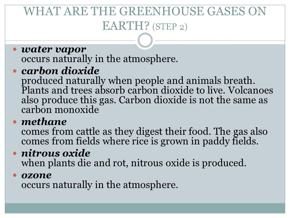 WHAT ARE THE GREENHOUSE GASES ON EARTH (STEP 2)