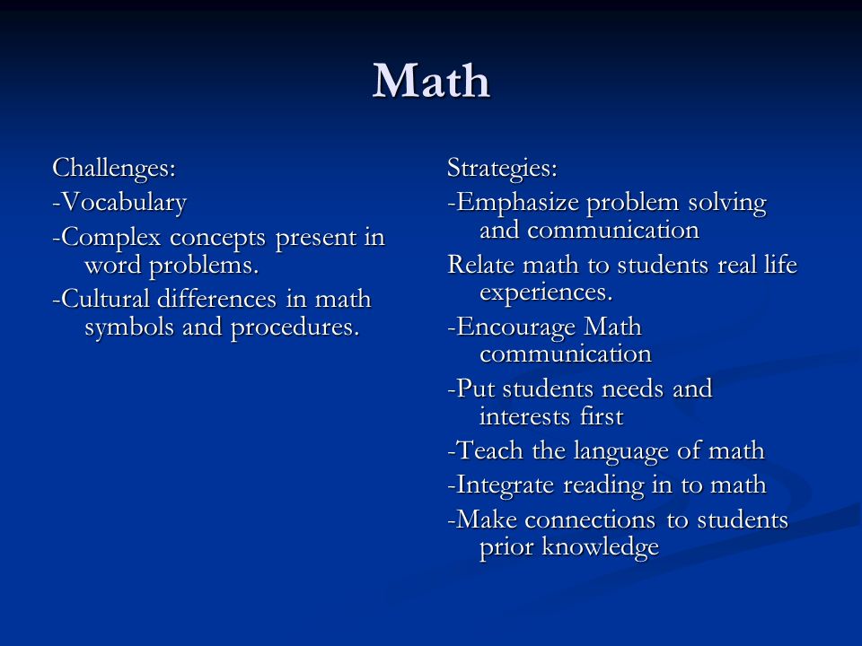 Math Challenges: -Vocabulary