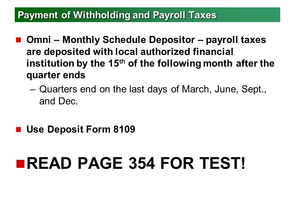 Payment of Withholding and Payroll Taxes