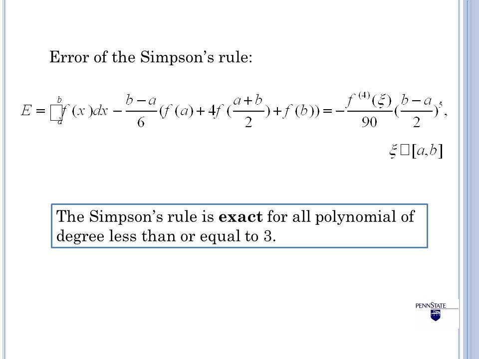 Error of the Simpson’s rule: