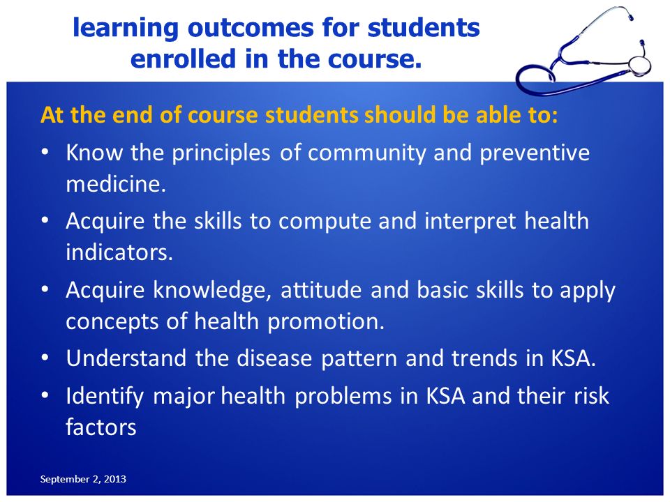 learning outcomes for students enrolled in the course.