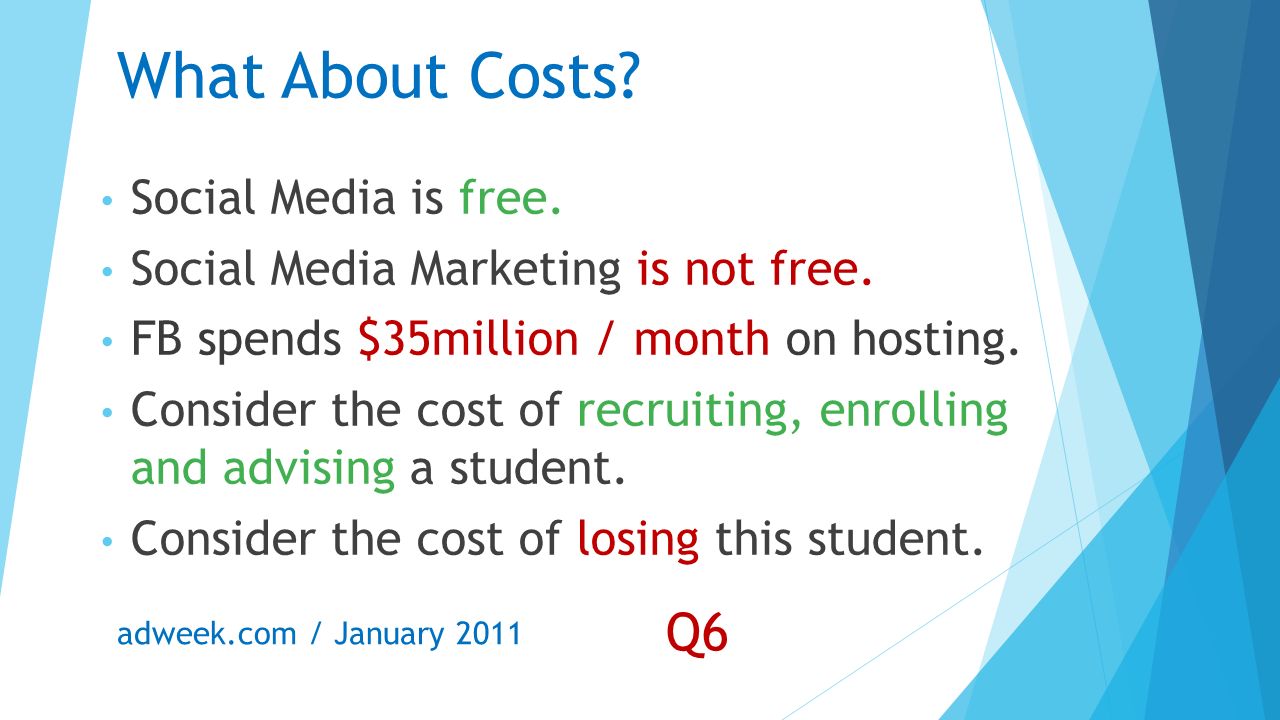 What About Costs Q6 Social Media is free.