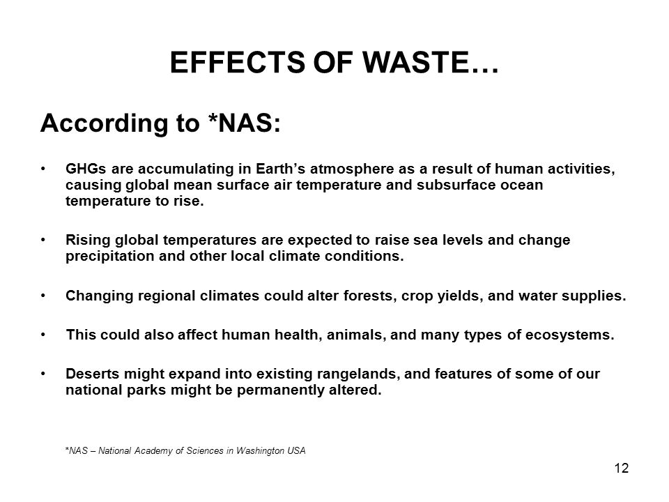 EFFECTS OF WASTE… According to *NAS: