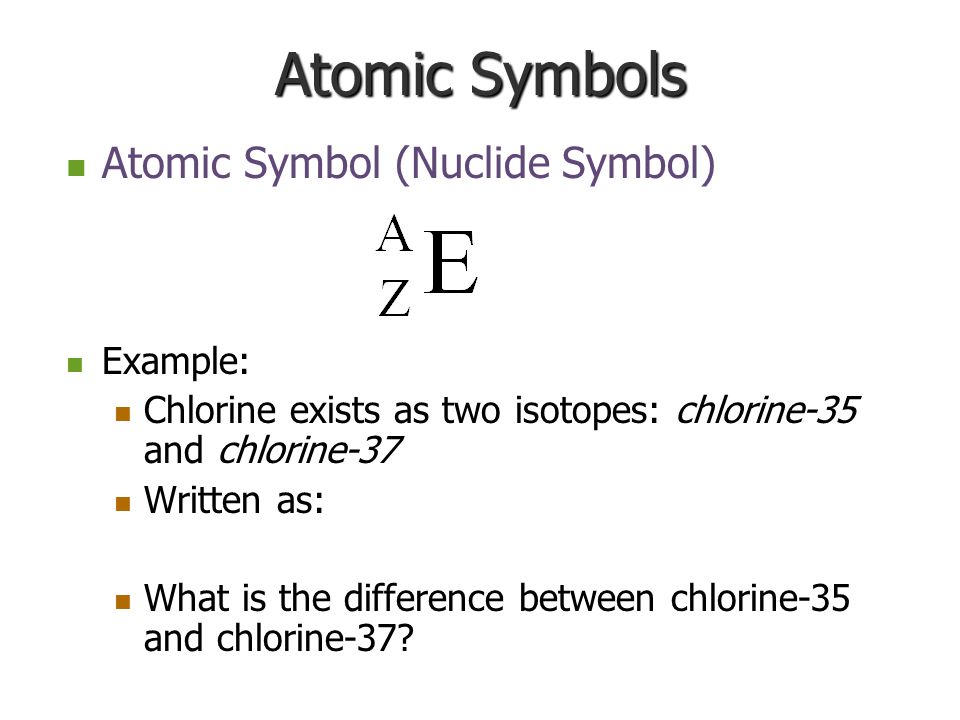 Atomic Symbols Atomic Symbol (Nuclide Symbol) Example: