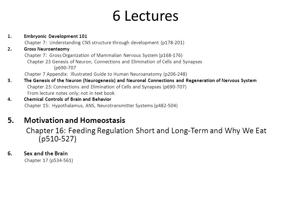 6 Lectures Motivation and Homeostasis