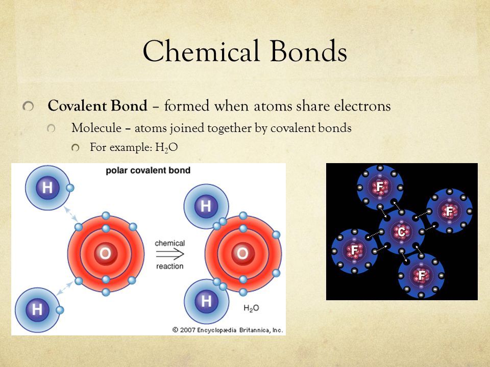 Chemical Bonds Covalent Bond – formed when atoms share electrons
