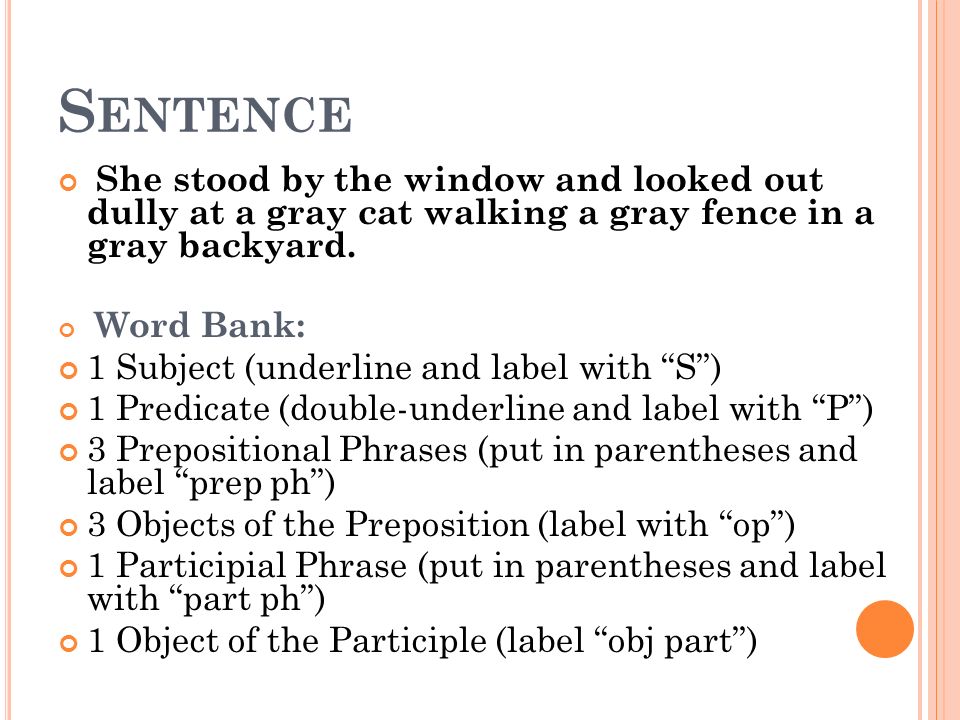 Sentence 1 Subject (underline and label with S )