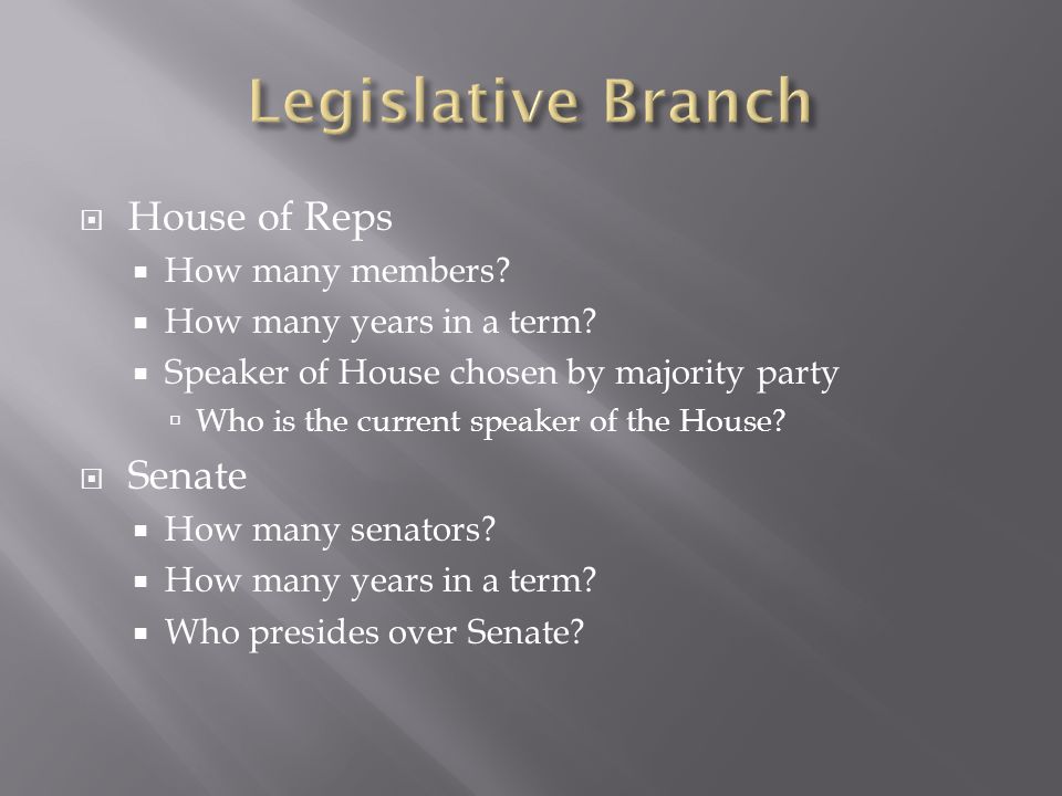 Legislative Branch House of Reps Senate How many members