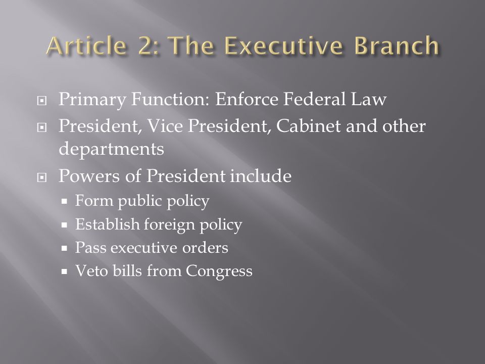 Article 2: The Executive Branch