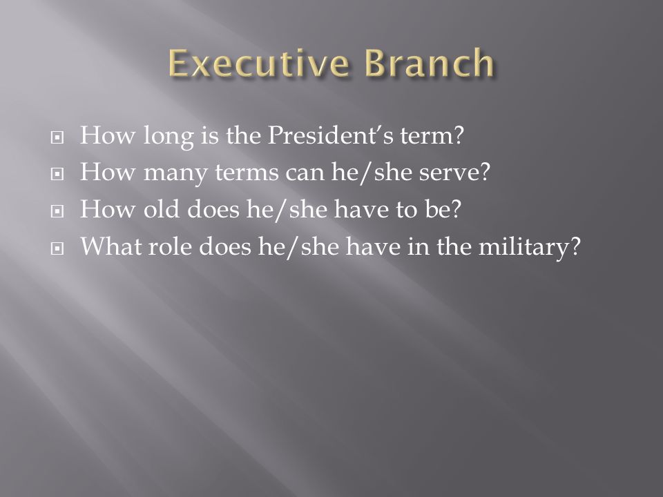 Executive Branch How long is the President’s term