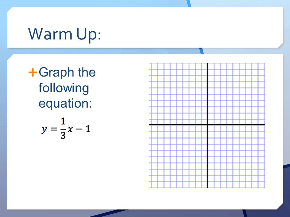 Warm Up: Graph the following equation: