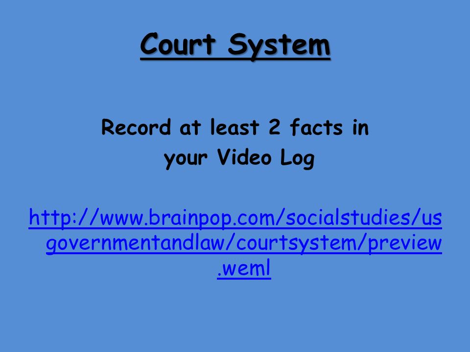 Court System Record at least 2 facts in your Video Log