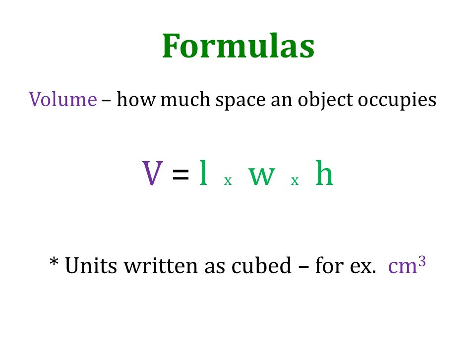 * Units written as cubed – for ex. cm3