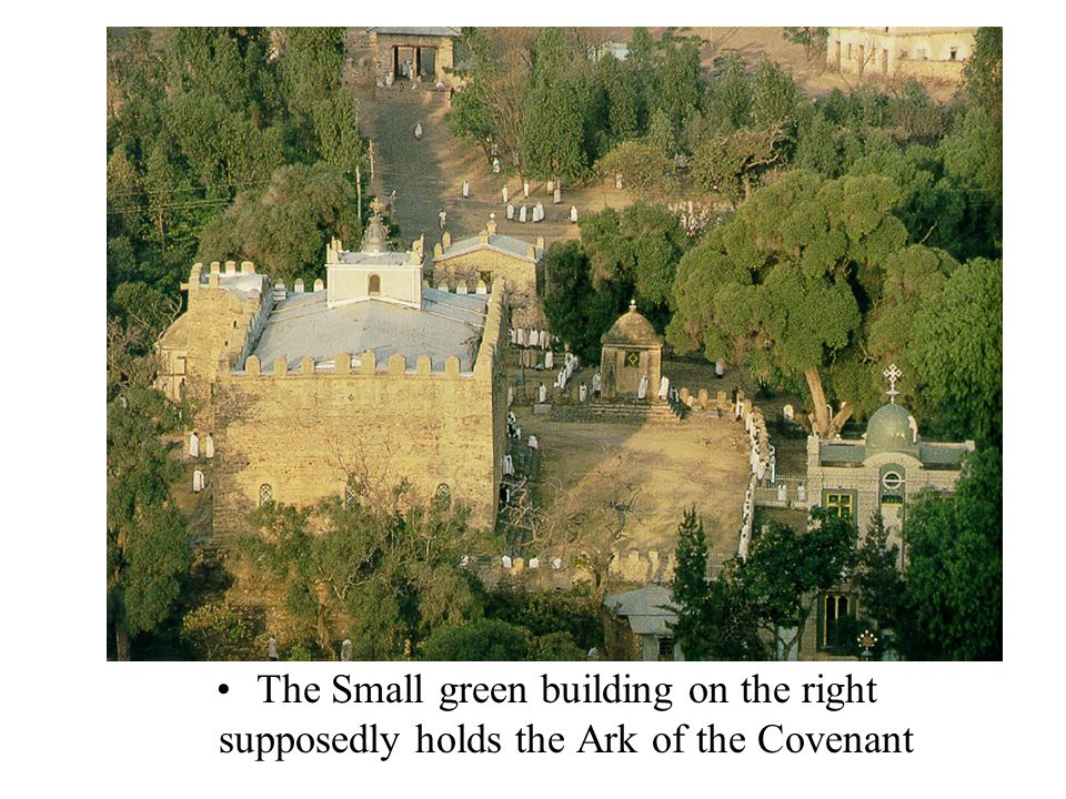The Small green building on the right supposedly holds the Ark of the Covenant